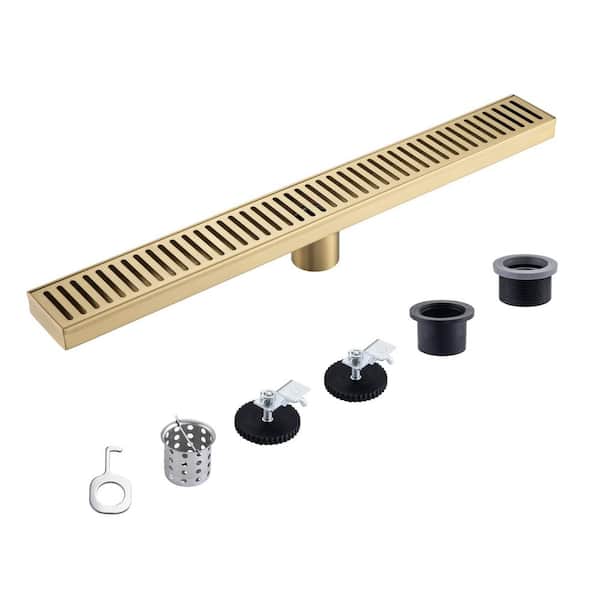 Tahanbath 2.75 in. W x 24 in. D Grid Shower Drain Stainless Steel Decorative Drain Cover with Brushed Gold