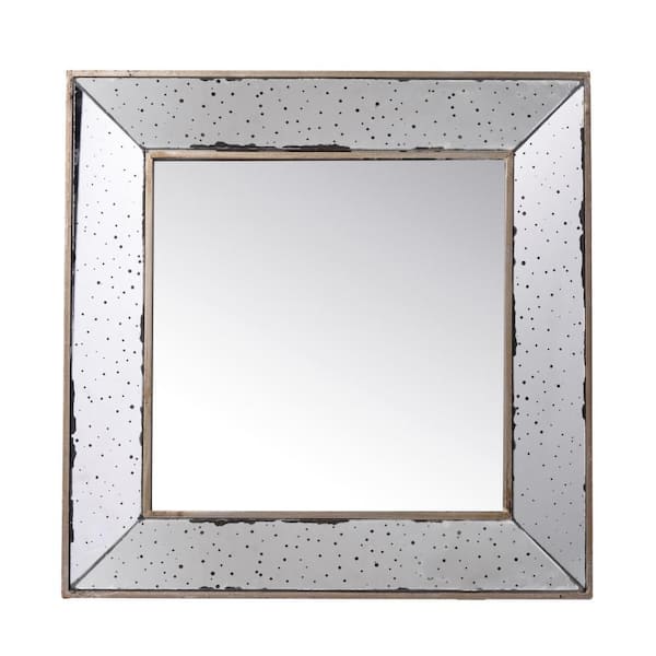 18 in. W x 18 in. H Antique Silver Square Framed, Bathroom Vanity Mirror with Floral Accents, Wall Decor