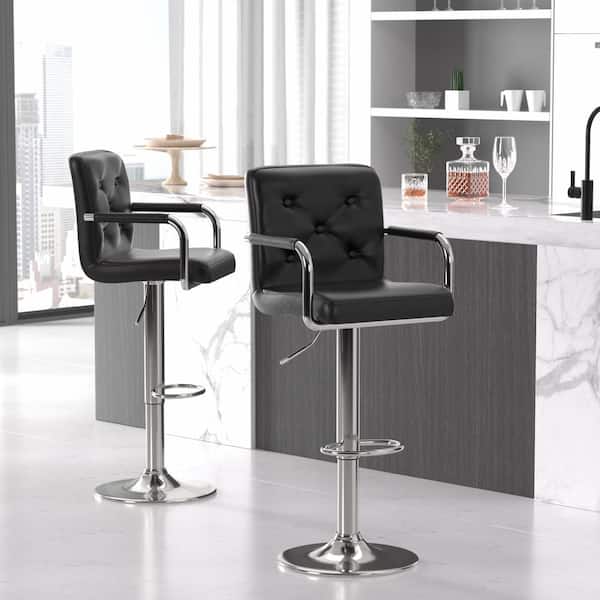 Bar Stools Adjustable Counter Stools Bar Chairs Synthetic Leather Swivel Barstools Gas Lift Stools, Set of 2, Black