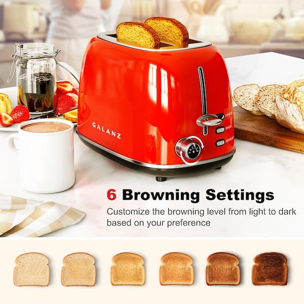 Galanz Retro Wide-Slot 2-Slice 6-Shade Bread Toaster - Red