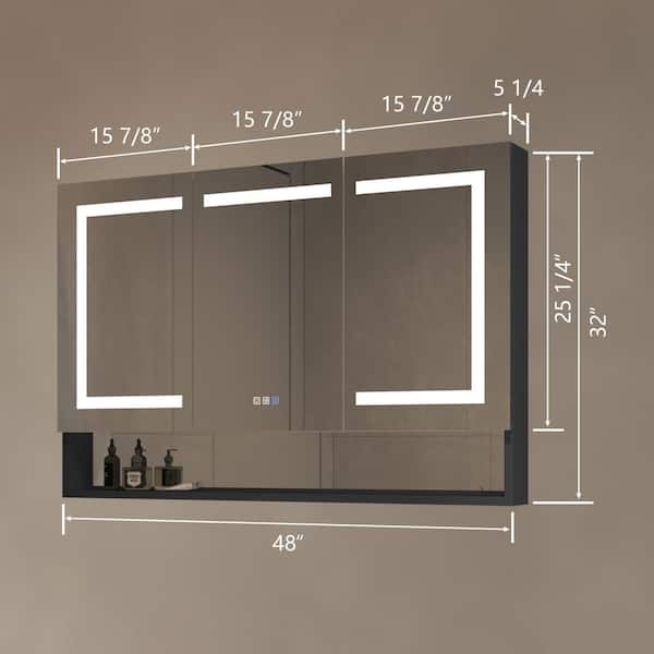 OLUMAT 48 in. W x 32 in. H Rectangular LED Anti-Fog Medicine Cabinet with Mirror, External Shelf