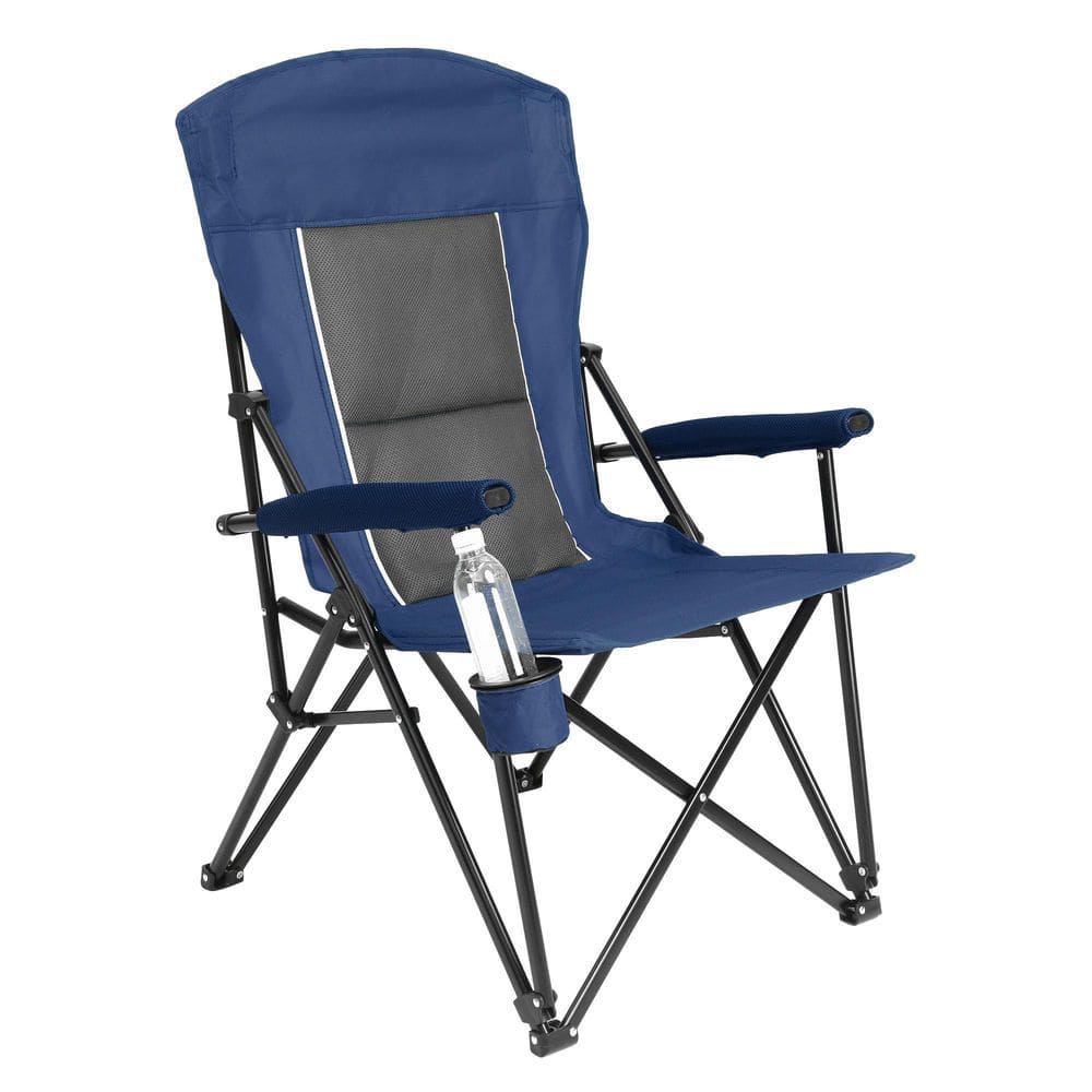Otryad Navy Blue Metal Folding Lawn Chair, Portable Heavy Duty