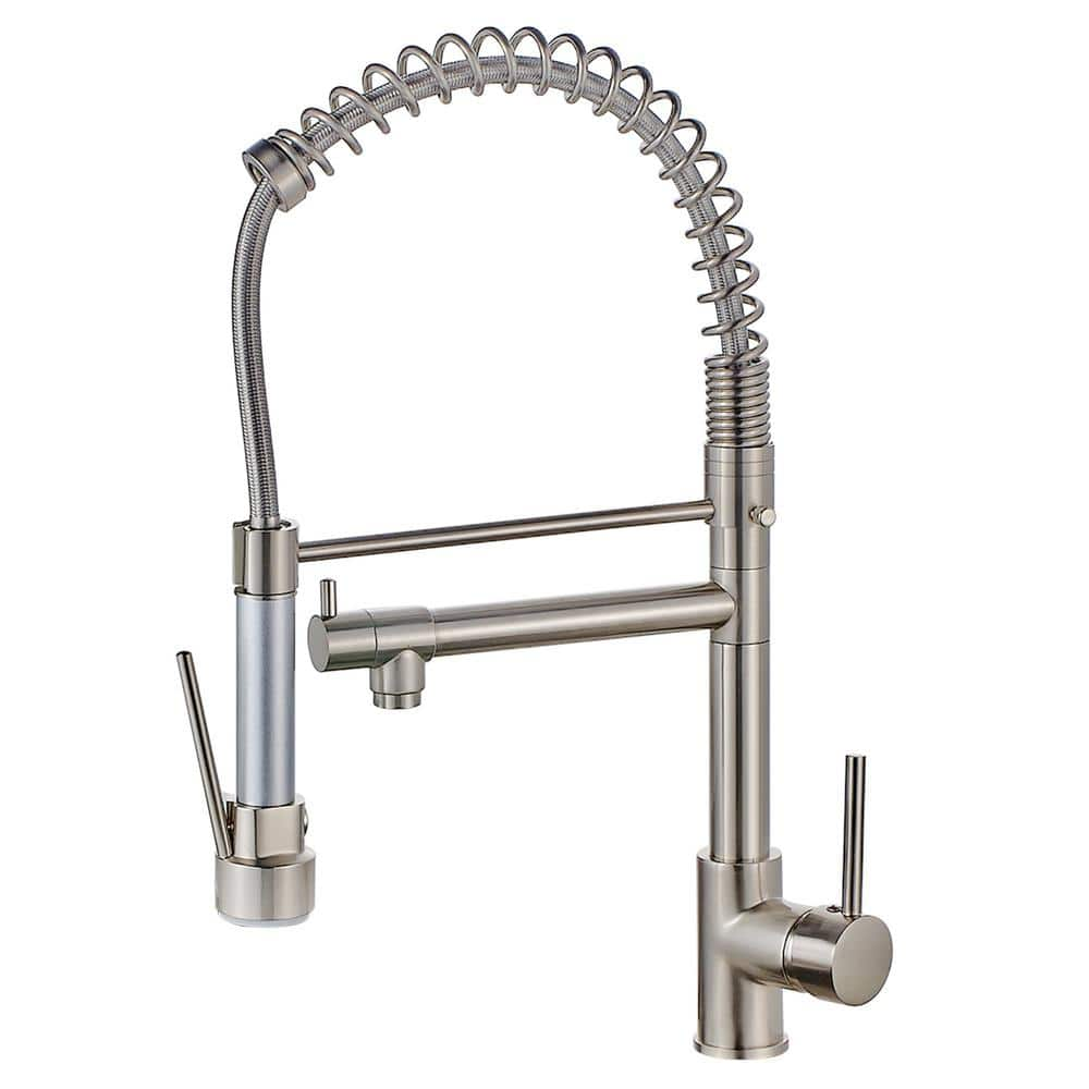 Single Handle Pull Down Sprayer Kitchen Faucet with Advanced Spray and Pot Filler 1-Hole Kitchen Taps in Brushed Nickel -  AIMADI, KI-0130-BN