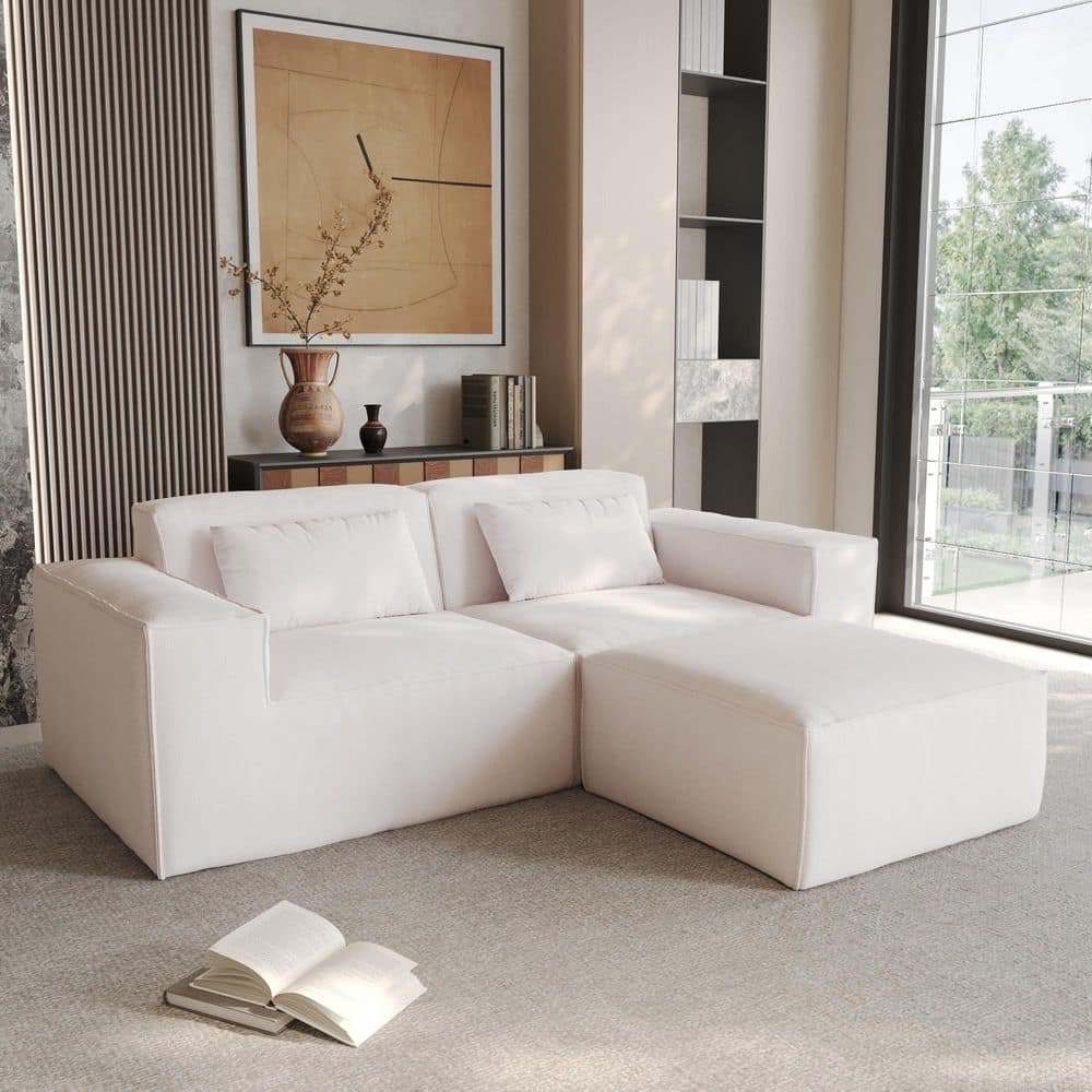 J&E Home W Square Arm Corduroy Fabric Modular L-Shaped