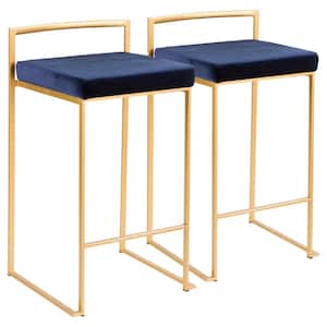 Fuji 26 in. Gold Stackable Counter Stool with Blue Velvet Cushion (Set of 2)