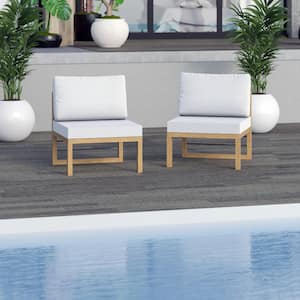 Cushioned Aluminum Outdoor Sectional Lounge Chair with Vanilla White Cushions (Set of 2)