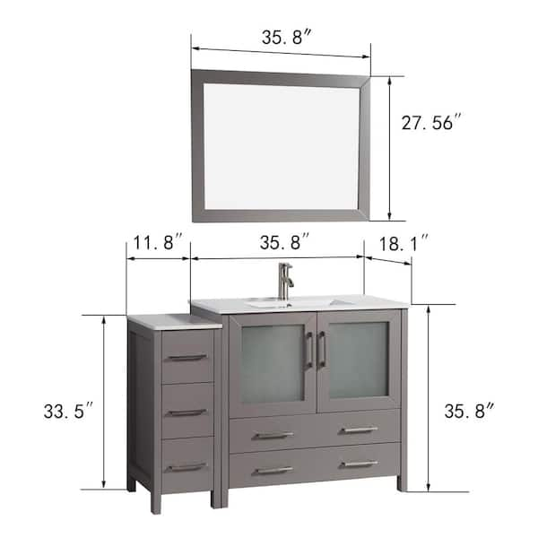 Vanity Art Brescia 48 in. W x 18 in. D x 36 in. H Bathroom Vanity in Grey  with Single Basin Vanity Top in White Ceramic and Mirror VA3036-48G - The Home  Depot