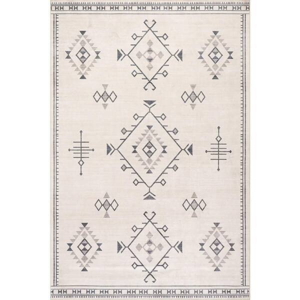 Shenai SplashGuard Machine Washable Area Cream 3 ft. x 10 ft. Indoor Runner Rug
