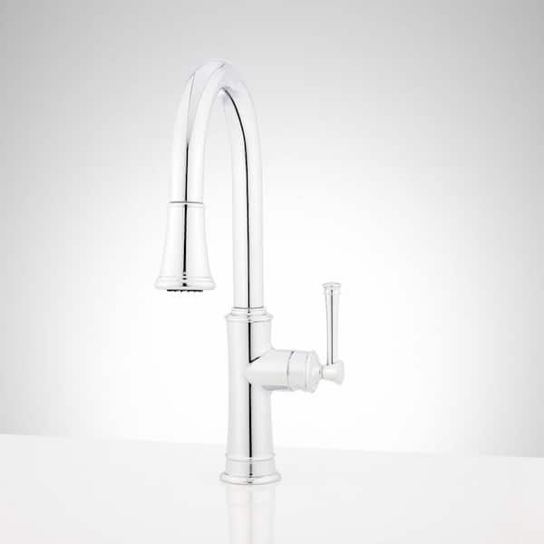 SIGNATURE HARDWARE Beasley Single Handle Pull Out Sprayer Kitchen Faucet in Polished Chrome