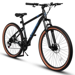 24 in. Mountain Bike with 21-Speed and Carbon Steel Frame Disc Brakes Thumb Shifter Front for Men and Women's in Blue