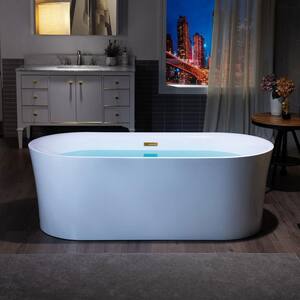 Camden 67 in. Acrylic FlatBottom Double Ended Bathtub with Brushed Gold Overflow and Drain Included in White