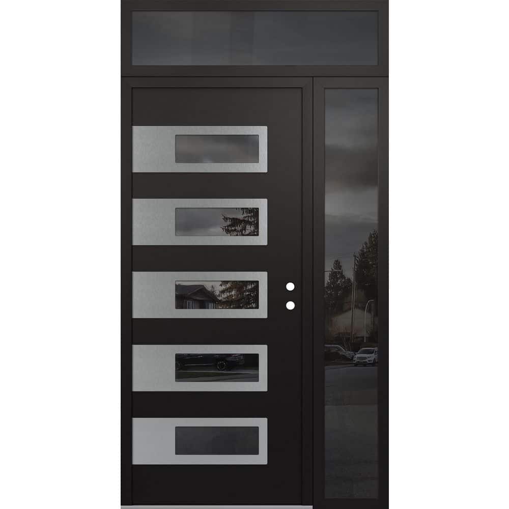 D3 50 in. x 96 in. Silver P Left-Hand/Inswing Mirrored Glass Black/Black Sidelite+Transom Steel Prehung Front Door price history on PriceWatchPro