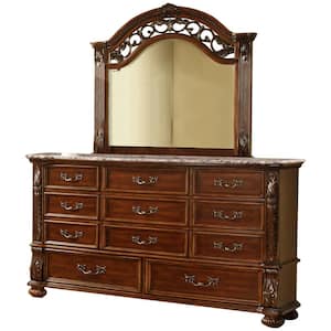 Barracuda 11 Drawers Cherry Solid Wood Dresser with Mirror 41 in. H x 68 in. W x 19 in. D