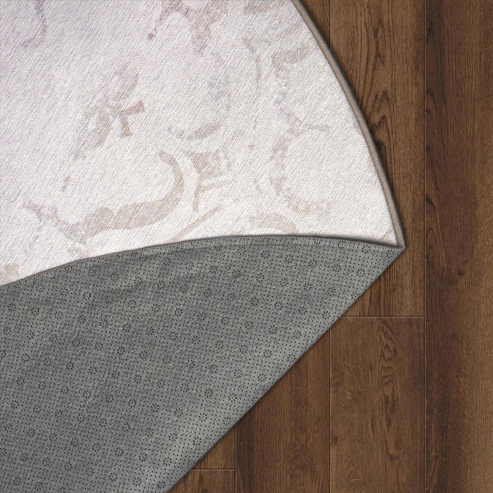Ivory Round Flat Woven Washable Synthetic Rug