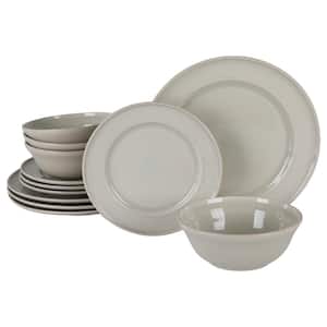 12-Piece Reactive Glaze Sharkey Grey Stoneware Dinnerware Set (Service for 4)