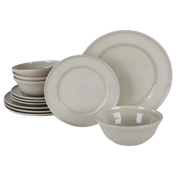 Martha Stewart Living 12-Piece Reactive Glaze Sharkey Grey Stoneware Dinnerware Set (Service for 4)