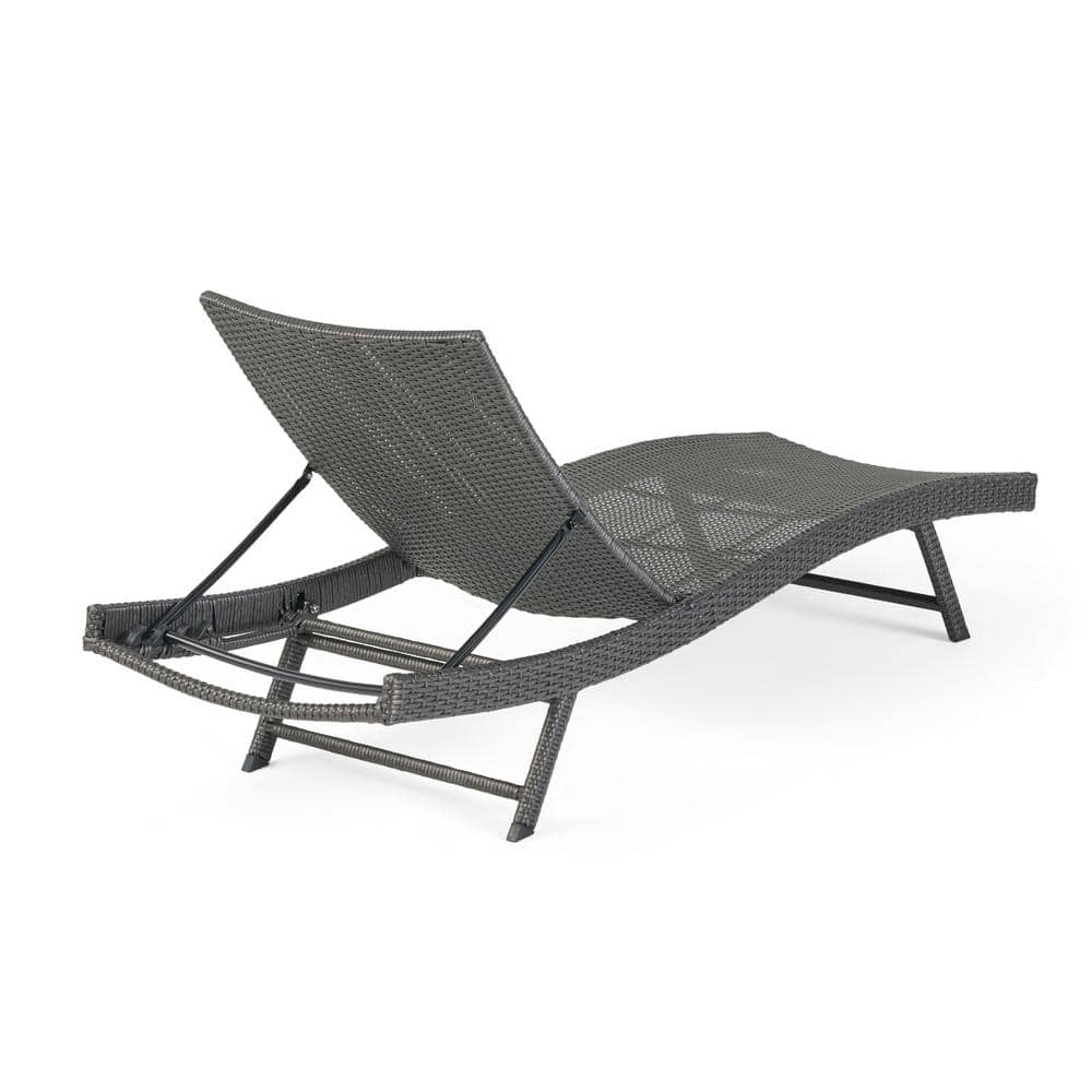 Gray Wicker Outdoor Adjustable Chaise Lounge with Iron Frame