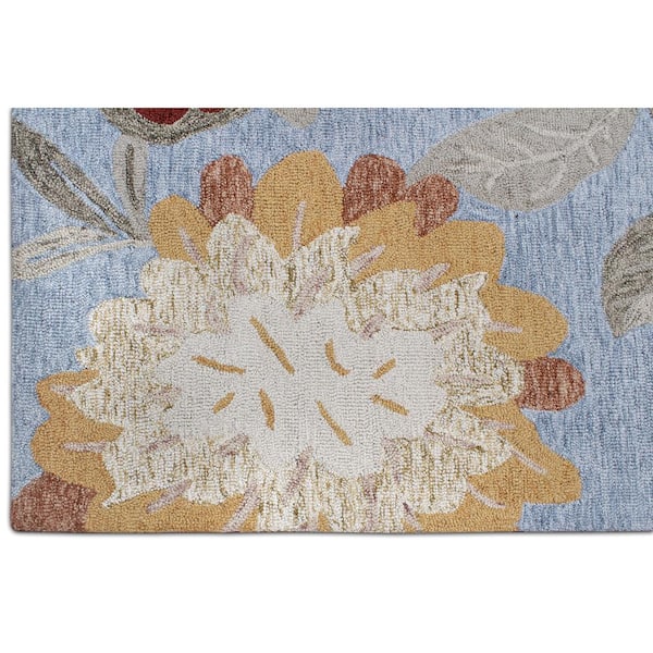 D1762 Blue 5 ft. x 8 ft. Hand Tufted Floral Transitional Indoor Wool Area Rug