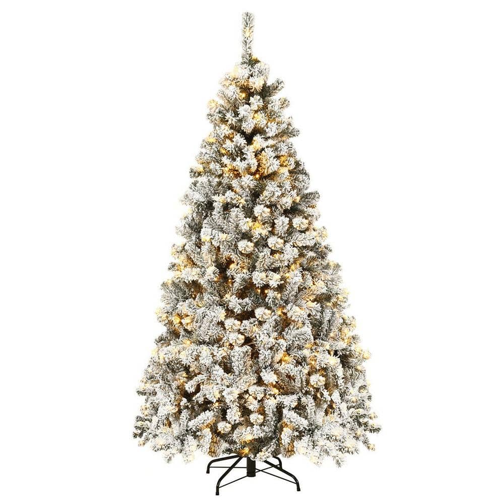 ANGELES HOME 6 ft. Pre-Lit LED Snow Flocked Artificial Christmas
