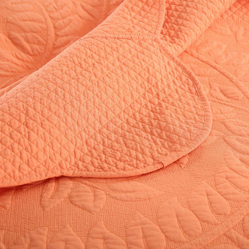 Salmon Cotton Embroidered Queen Size Quilt Bedspread Set