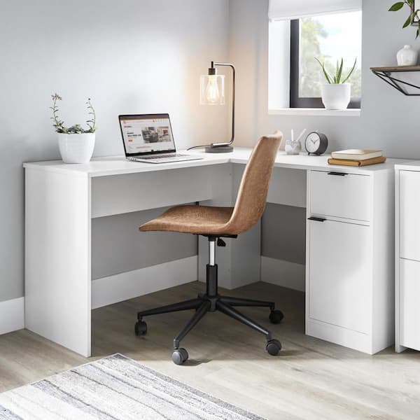 StyleWell Bromley L-Shaped White Desk with Drawer and Cabinet Storage