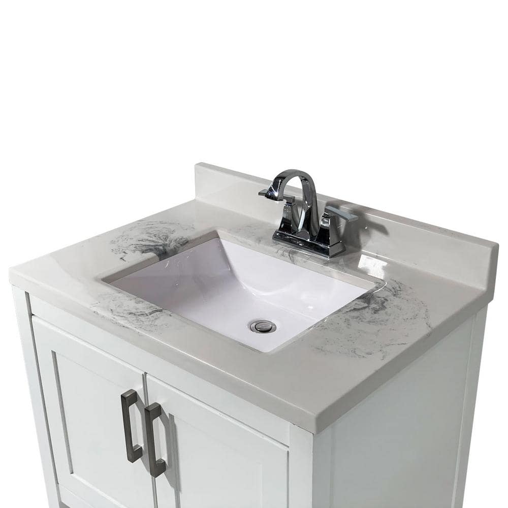 Tufino 31'' White Freestanding Bathroom Vanity with Carrara Marble Top