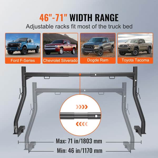 Truck Rack, 46 in.-71 in. Extendable Truck Ladder Rack, 800 lbs. Capacity Steel Ladder Rack for Truck
