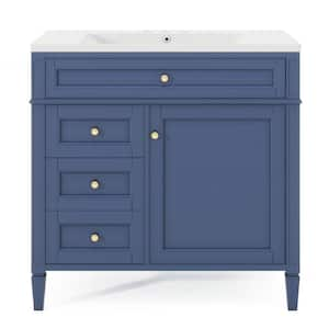 36 in. W x 18 in. D x 33 in. H Single Sink Bath Vanity in Blue with White Resin Top, Tip-out Drawer, Adjustable Shelf