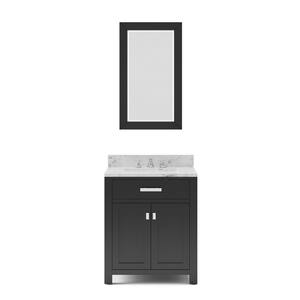 30 in. Vanity in Espresso with Marble Vanity Top in Carrara White and Mirror