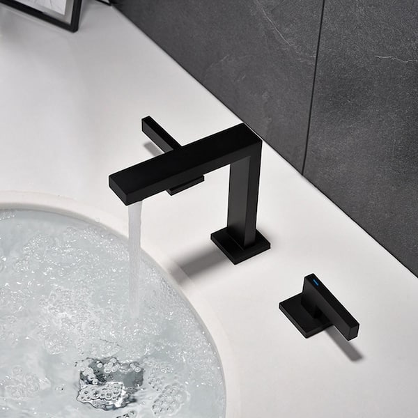 8 in. Widespread Deck Mount Dual Handle 3-Hole Square Bathroom Faucet in Matte Black