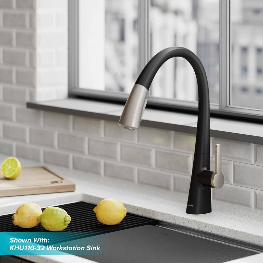 Spot Free Stainless Steel and Matte Black Pull-Down Kitchen Faucet