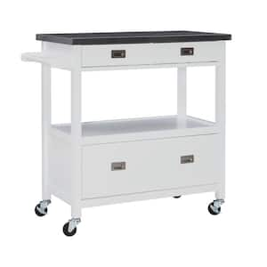 Renee White Large Kitchen Cart with Storage, Towel Bar, and Shelf