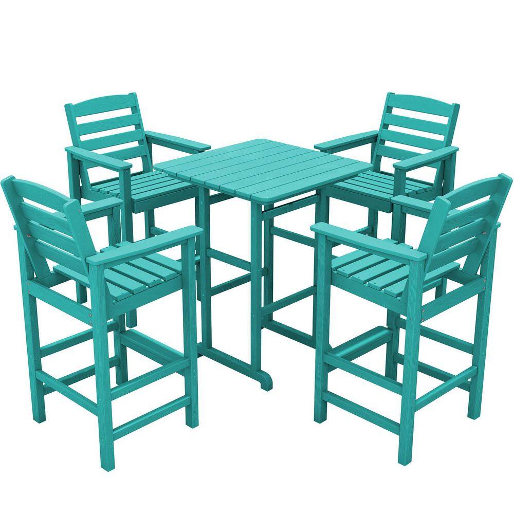 5-Piece HDPE Outdoor Patio Bar Set, Oversize Tall Adirondack Bar Chair and Table Set, Aruba Blue price history on PriceWatchPro