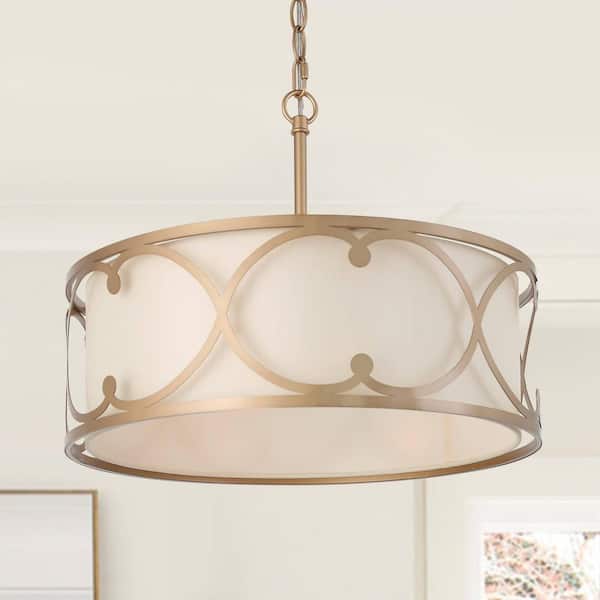 3-Light Gold Chandelier with Fabric Shade