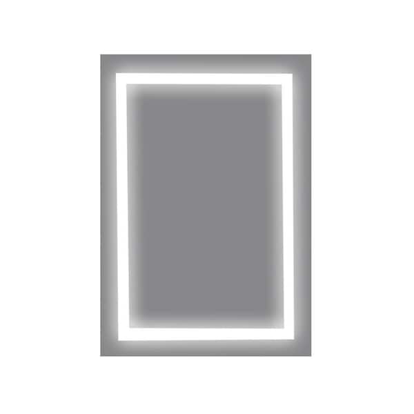 FORCLOVER 24 in. W x 36 in. H Rectangular Frameless Anti-Fog LED Wall Bathroom Vanity Mirror in Silver