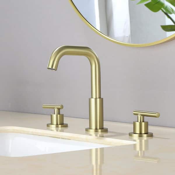 Boyel Living 8 In Widespread 2 Handle Mid Arc Bathroom Faucet With Valve And Cupc Water Supply Lines Brushed Gold Smd 1514bg - Bathroom Vanity Faucet Supply Line