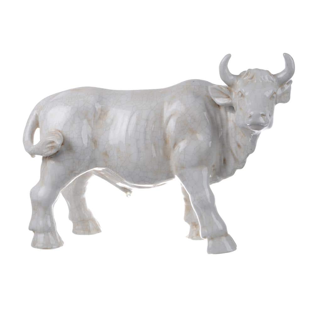 □ 画家本人出品 BU-ZONE 2022 8.14.a □ A & B Home Crackled White Hector Bull Statuette 1164 - The