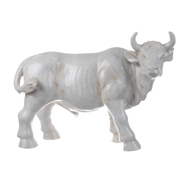 A & B Home Crackled White Hector Bull Statuette