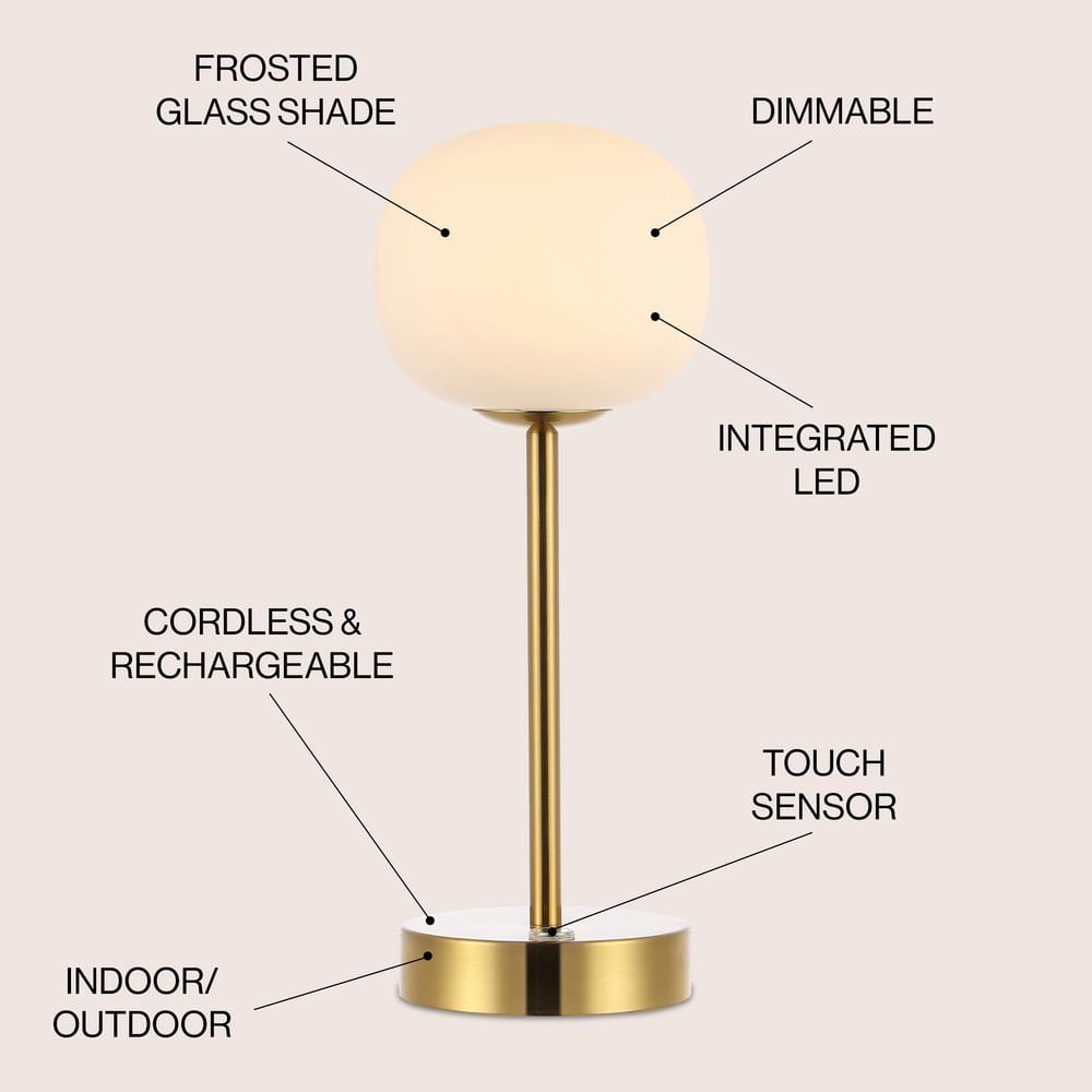 Natalia Brass Gold Cordless LED Table Lamp with Frosted Globe