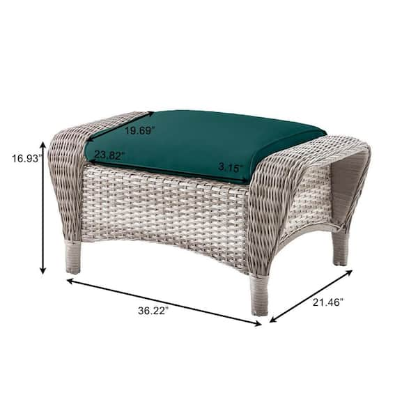 Hampton Bay Beacon Park Gray Wicker Outdoor Patio Ottoman with CushionGuard Malachite Green Cushions FRS80812CF GMAL The Home Depot