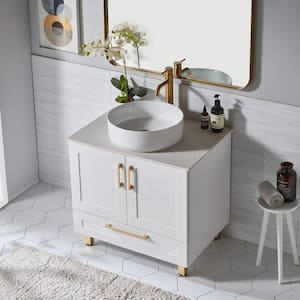 29 in. W x 20 in. D x 27 in. H 2 Doors Bathroom Vanity in White with White Ceramic Sink Top