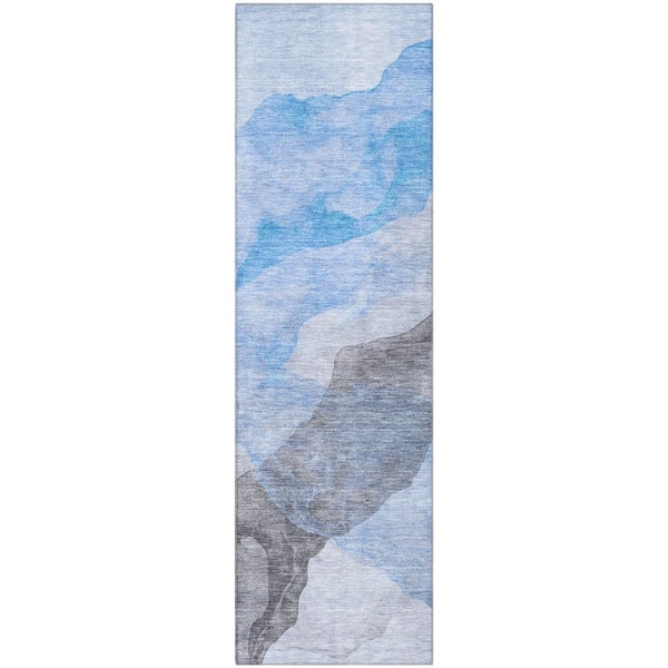 Mayfield Premium Machine Washable Abstract AMF2109 Sky 2 ft. x 7 ft. Runner Rug