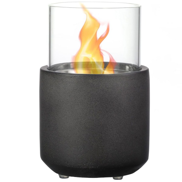 4.75 in Ventless Tabletop Ethanol Fireplace with Lid, Burns up with Liquid Alcohol and Solid Tablet Alcohol in Dark Gray