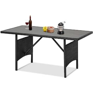 54 in. Black Wicker Metal Outdoor Rattan Dining Table with Frame