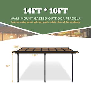 14 ft. x 10 ft. Polycarbonate Patio Covers Wall Mount Gazebo Pergola, Black