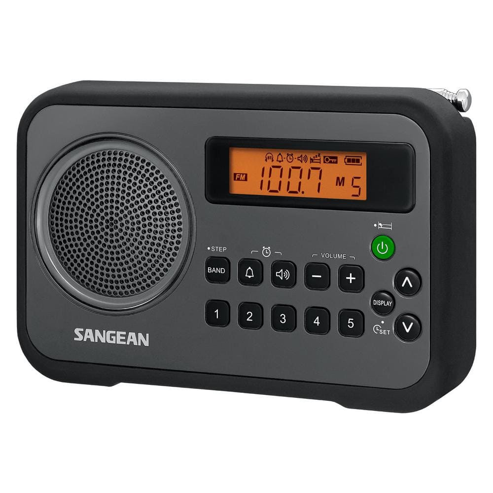Sangean AM/FM/ Stereo Portable Digital Radio Alarm Clock with Protective Bumper, Black -  PR-D18BK