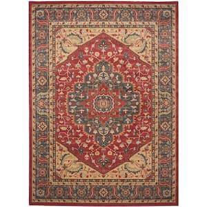 Mahal Navy/Red 10 ft. x 14 ft. Border Floral Area Rug