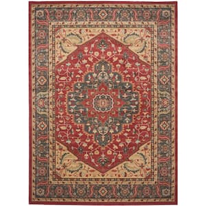 Mahal Navy/Red 11 ft. x 16 ft. Border Floral Area Rug