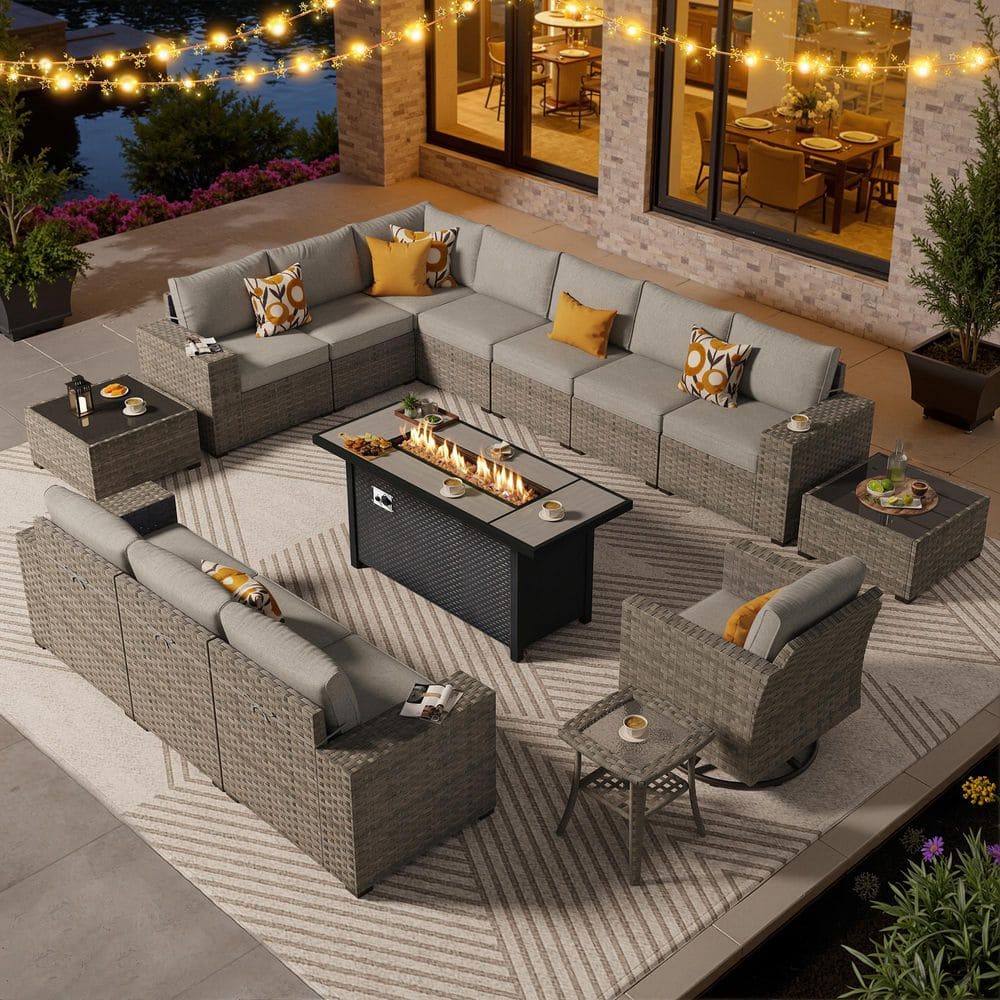 XIZZI Solara 15 Pieces Wicker Outdoor Patio Fire Pit Conversation