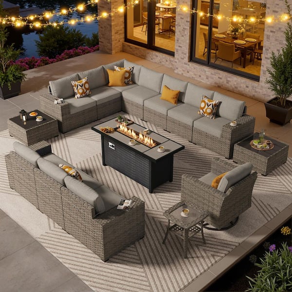 その他 Sofa With Table For sale XIZZI Solara 15 Pieces Wicker Outdoor Patio Fire Pit Conversation